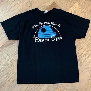 Black Graphic Tee with Blue and White Design